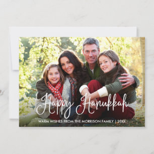Modern Calligraphy Lycklig Hanukkah Family Photo Julkort