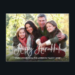 Modern Calligraphy Lycklig Hanukkah Family Photo Vykort<br><div class="desc">Modern Roligt Calligraphy Script Lycklig Hanukah Family Photo Postcard</div>