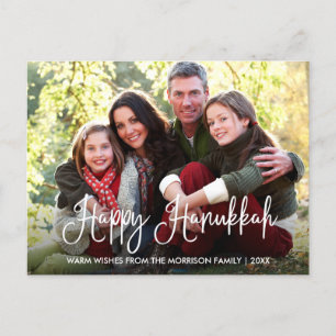 Modern Calligraphy Lycklig Hanukkah Family Photo Vykort