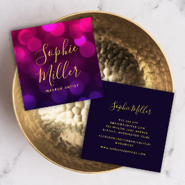 Modern calligraphy Magenta Blue Bokeh Ljus Fyrkantigt Visitkort