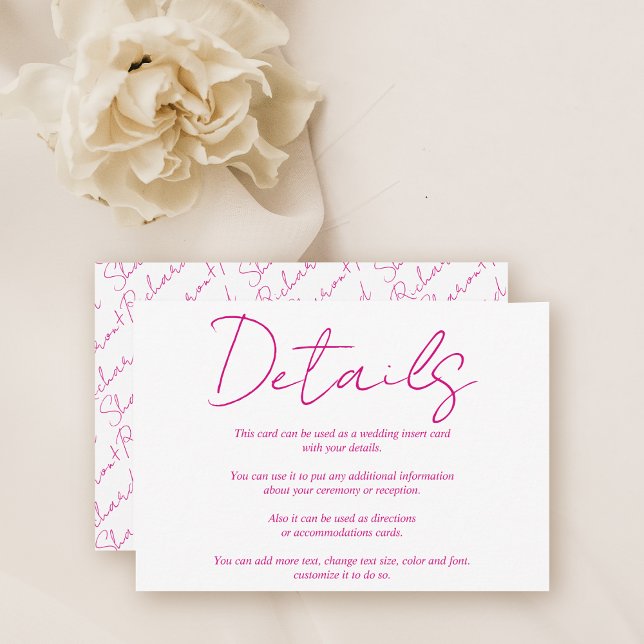 Modern calligraphy magenta rosa bröllop tilläggskort (Skapare uppladdad)
