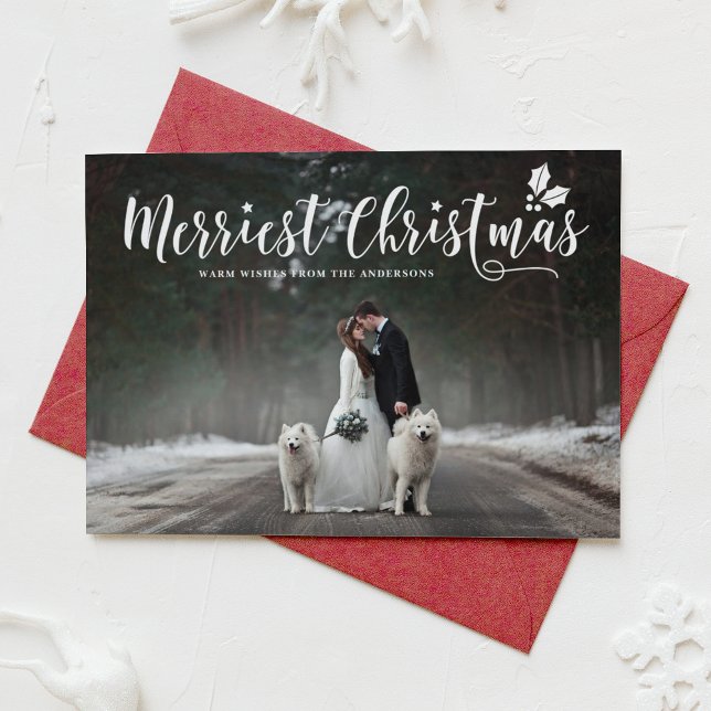 Modern Calligraphy Merriest jul Bröllop Julkort (Skapare uppladdad)