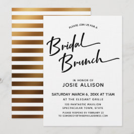 Modern calligraphy Möhippa Brunch Stried Guld Back Inbjudningar