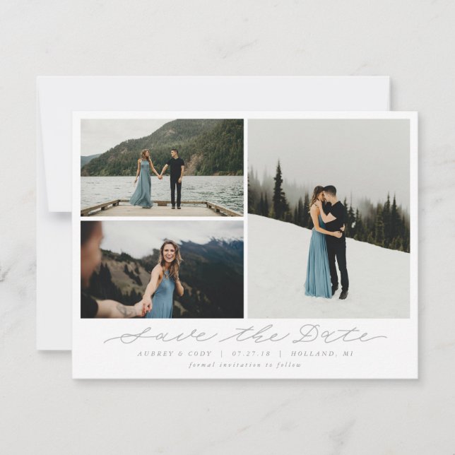 Modern Calligraphy Multi-Photo Save the Date Spara Datumet (Framsida)