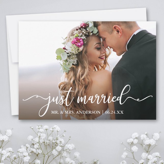 Modern Calligraphy Ny gifta Bröllop Photo Meddelande (Customize to add text or more photos to back of card.)
