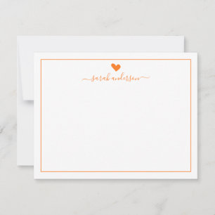 Modern Calligraphy Orange Heart Personlig Anteckningskort