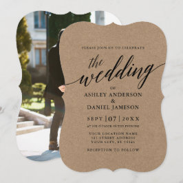 Modern Calligraphy Photo Bröllop Kraft Inbjudningar