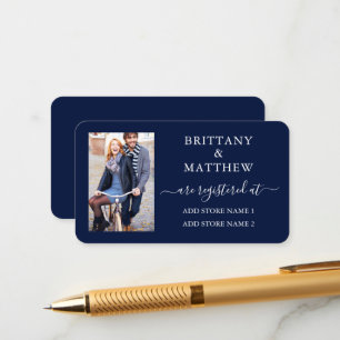 Modern Calligraphy Photo Bröllop Registry Blue Tilläggskort