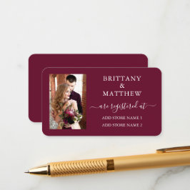 Modern Calligraphy Photo Bröllop Registry Burgundy Tilläggskort