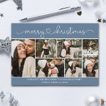 Modern Calligraphy Photo Collage Blue-jul Kort<br><div class="desc">Enkel,  vacker och trendig God jul-vykort med fotokollage.</div>