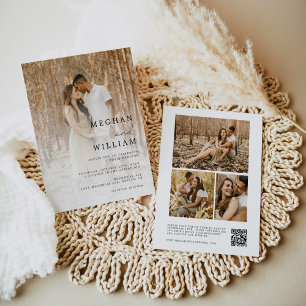 Modern Calligraphy Photo Collage QR Code Bröllop Inbjudningar