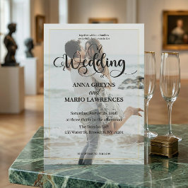 Modern Calligraphy Photo Faux Gold Wedding  Inbjudningar