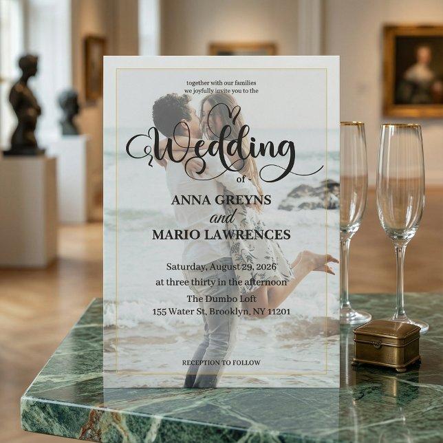 Modern Calligraphy Photo Faux Gold Wedding  Inbjudningar (Skapare uppladdad)