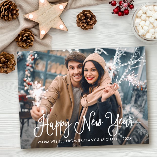 Modern Calligraphy Photo Gott nytt år vycard Vykort (Customize to change your personalized text size or text style.)