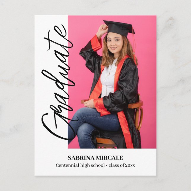 Modern Calligraphy Photo Graduation Invitation Inbjudan Vykort (Framsida)
