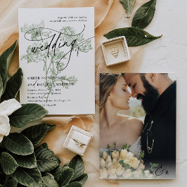 Modern Calligraphy Photo Sage Grönt Blommigt Bröll Inbjudningar