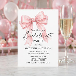 Modern Calligraphy Pink Bow Bachelorette Party Inbjudningar