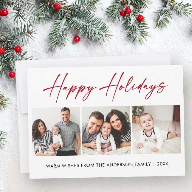 Modern Calligraphy Red Bläck Script 3 Photo Julkort (Customize to change your personalized text size or style.)