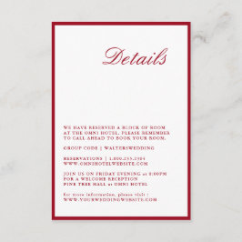 Modern Calligraphy Red Bröllop Detail Card Tilläggskort