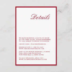 Modern Calligraphy Red Bröllop Detail Card Tilläggskort