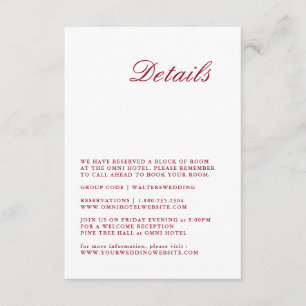 Modern Calligraphy Red Bröllop Detail Card Tilläggskort