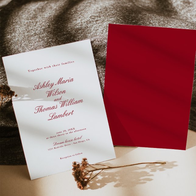 Modern Calligraphy Red Bröllop Inbjudningar (Skapare uppladdad)