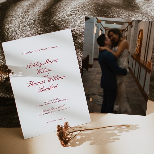 Modern Calligraphy Red Bröllop Inbjudningar (Skapare uppladdad)