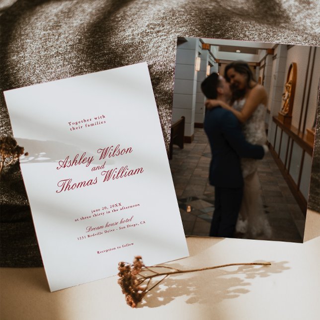 Modern Calligraphy Red Bröllop Inbjudningar (Skapare uppladdad)