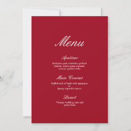 Modern Calligraphy Red Bröllop Menu Inbjudningar