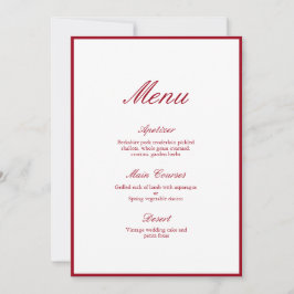 Modern Calligraphy Red Bröllop Menu Inbjudningar