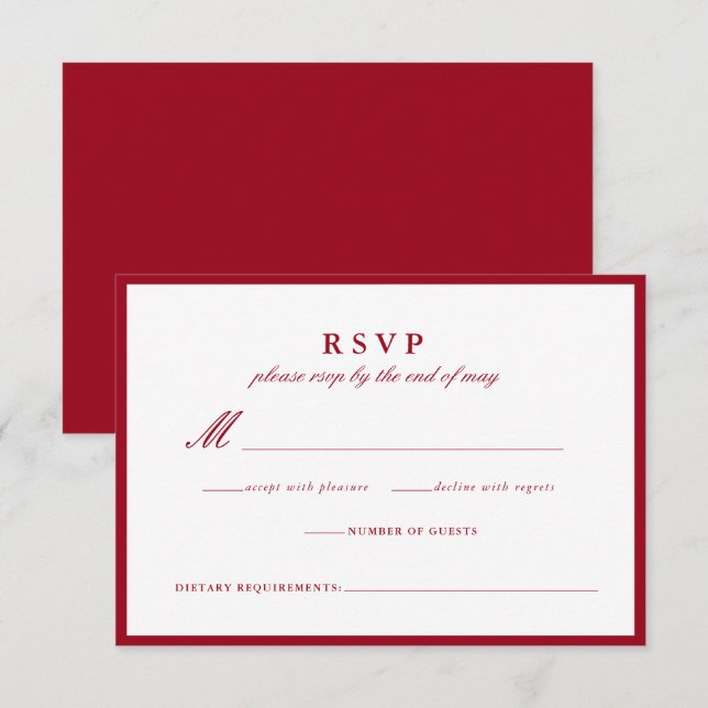 Modern Calligraphy Red Bröllop Responcard OSA Kort (Fram/baksida)