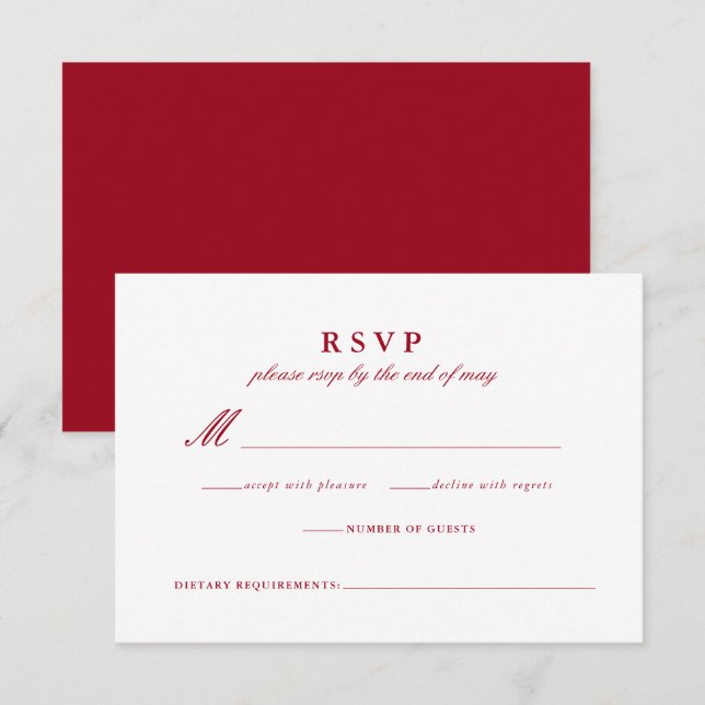 Modern Calligraphy Red Bröllop Responcard OSA Kort (Fram/baksida)