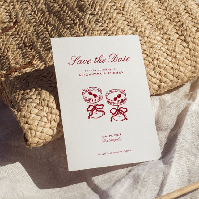 Modern Calligraphy Red Bröllop spara datum Inbjudningar (Skapare uppladdad)