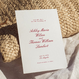 Modern Calligraphy Red Bröllop spara datum Inbjudningar