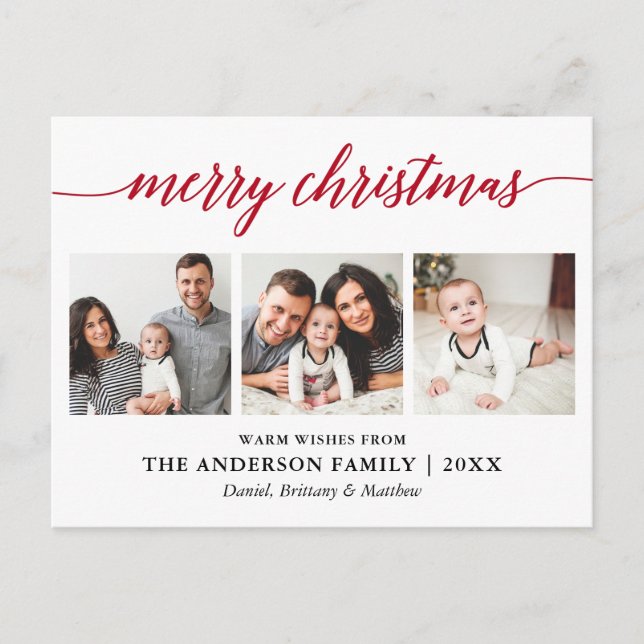 Modern Calligraphy Red God jul 3 Photo Vykort (Framsida)