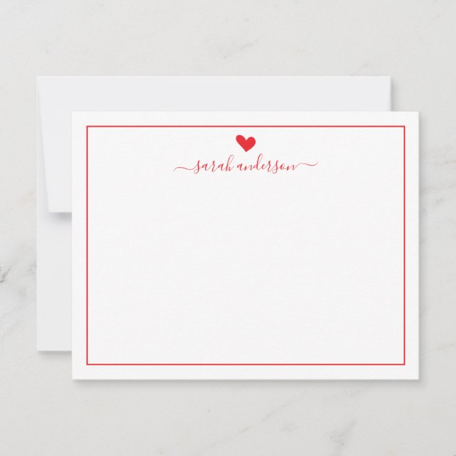 Modern Calligraphy Red Heart Personalized Anteckningskort (Framsida)