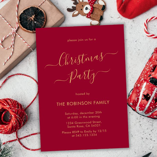 Modern Calligraphy Red Helgdag jul Party Inbjudningar (Skapare uppladdad)
