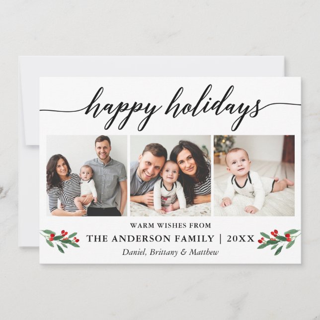 Modern Calligraphy Red Holly 3 Photo Julkort (Framsida)