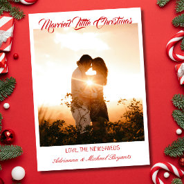 Modern Calligraphy Red Married Little Christmas Julkort