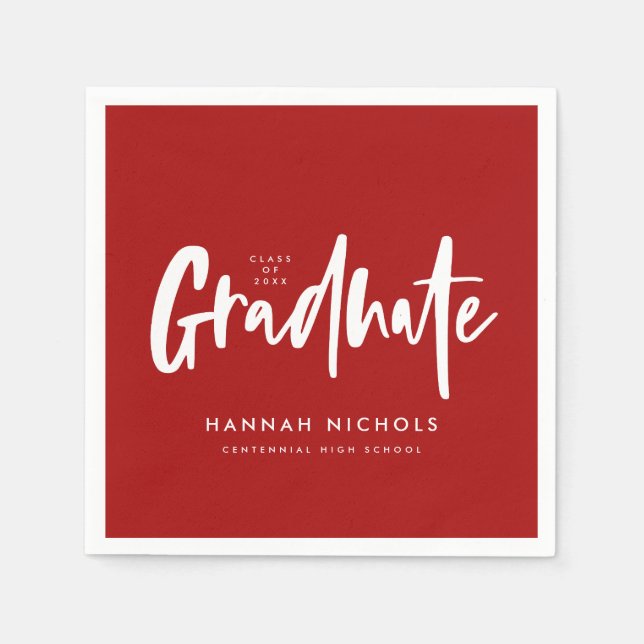 Modern Calligraphy Red Studentfest Pappersservett (Framsidan)