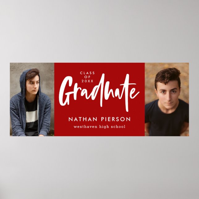 Modern Calligraphy Red Two Photo Studenten Poster (Framsidan)