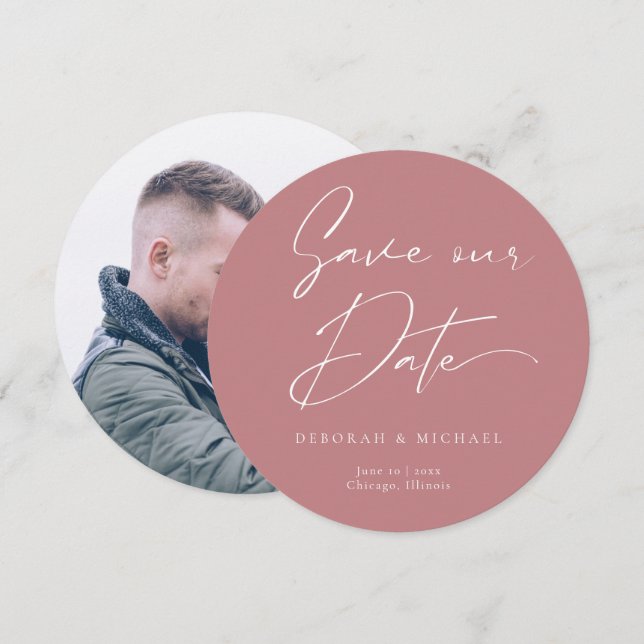 Modern Calligraphy Round Circle Dusty Ro Photo Spara Datumet (Fram/baksida)