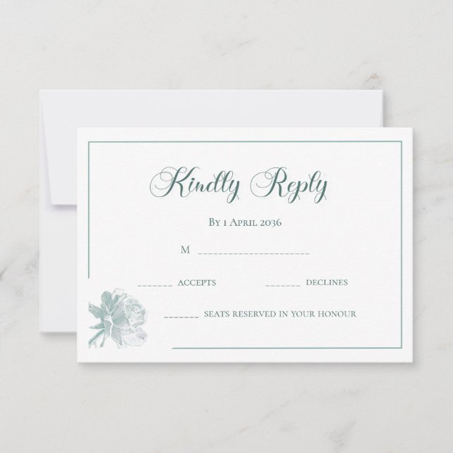 Modern Calligraphy Sage Green Floral Wedding RSVP  Anteckningskort (Framsida)