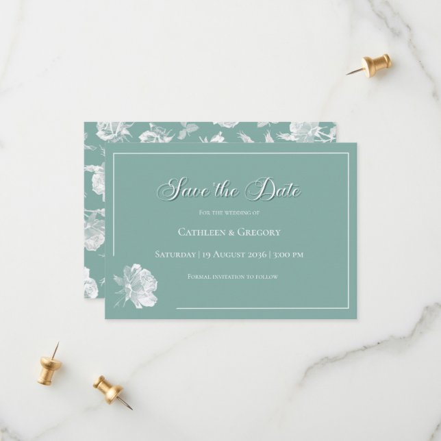 Modern Calligraphy Sage Green Floral Wedding  Spara Datumet (Fram/Back In Situ)