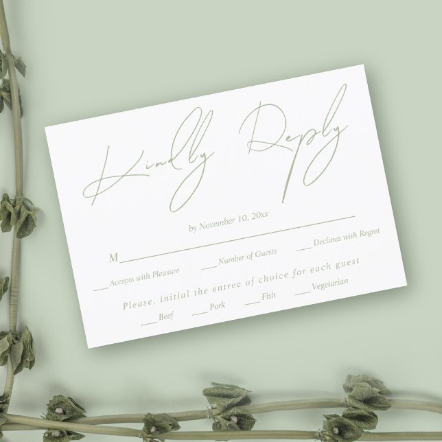 Modern calligraphy sage grönt white bröllop OSA kort (Skapare uppladdad)