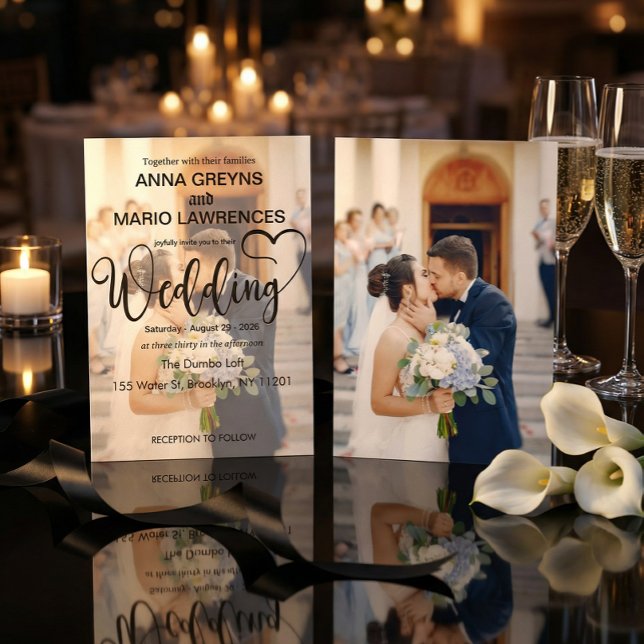 Modern Calligraphy Script 2 Photo Overlay Wedding Inbjudningar (Skapare uppladdad)