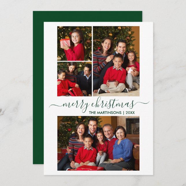 Modern Calligraphy Script 4 Photo Jul Grönt Julkort (Fram/baksida)