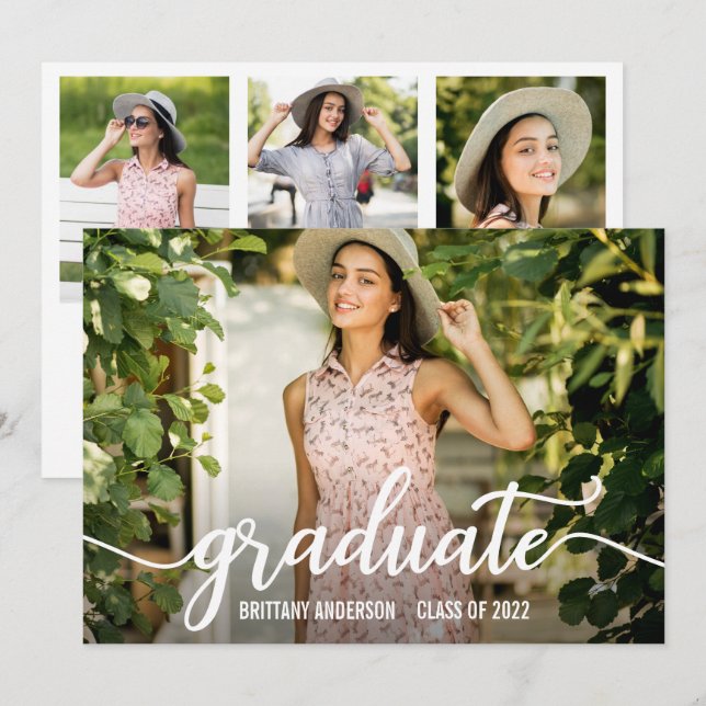 Modern Calligraphy Script 4 Photo Studentfest Inbjudningar (Fram/baksida)