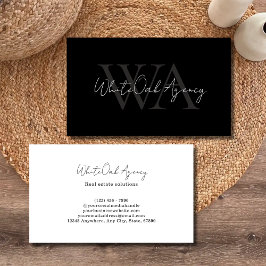 Modern Calligraphy Script Black and White Monogram Visitkort