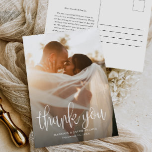 Modern Calligraphy Script Bröllop Photo Tack Vykort